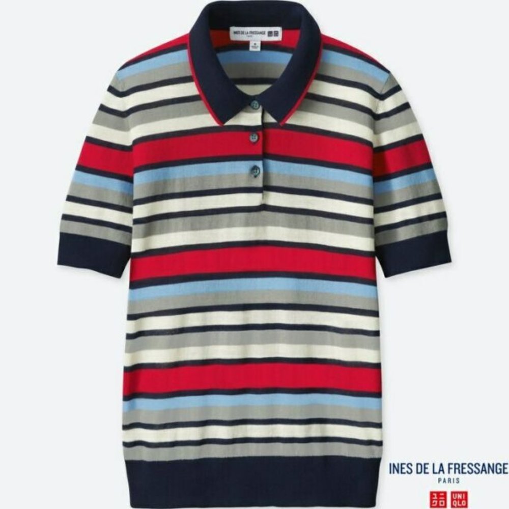 Uniqlo x Ines De La Fressange collab red white blue striped polo knit XS